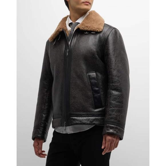 Hugo Boss Leather Sheepskin and Real Fir‎ Lined Mens Jacket NWT - Picture 1 of 12